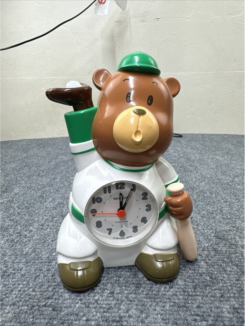 Working Rhythm Baseball Bear Alarm Clock Japan Speak Up No. 412E499 Vintage